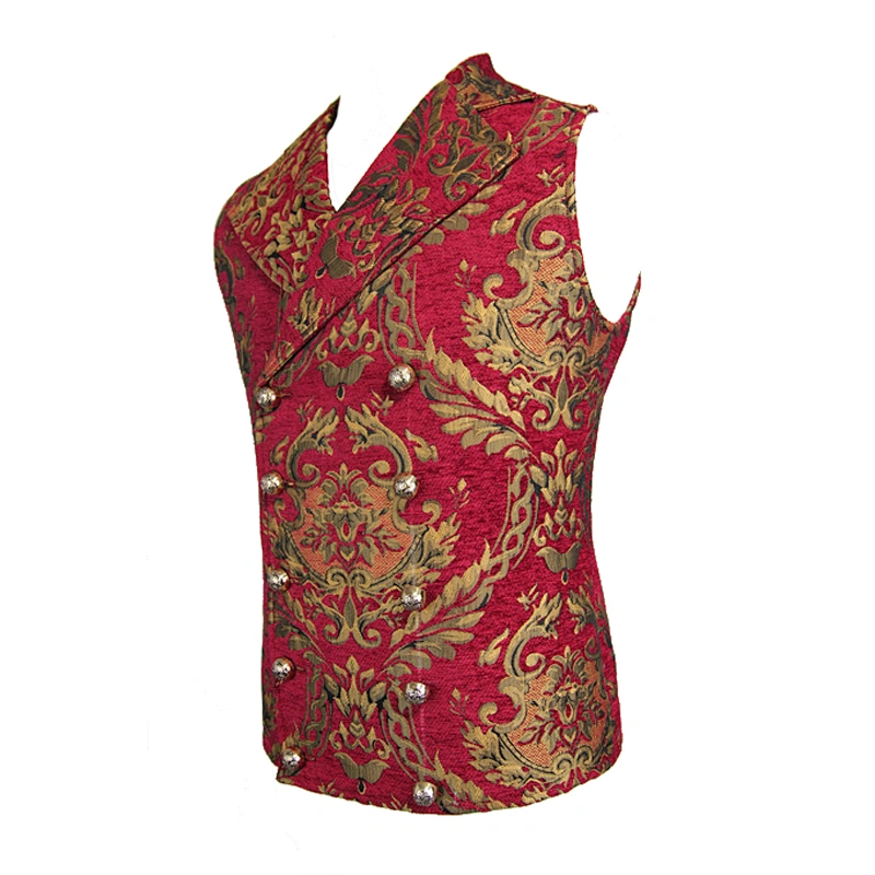WT01303 western fashion golden and red gothic festival palace patterned flowers jacquard men waistcoat