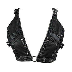 AS04001 Devil fashion punk and rock black sexy women club leather halter top