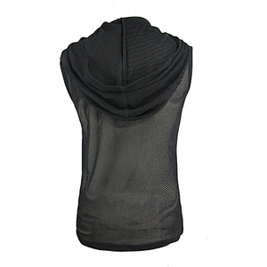 TT103 daily life summer punk cross-shaped patchwork see through men sleeveless hooded mesh tops