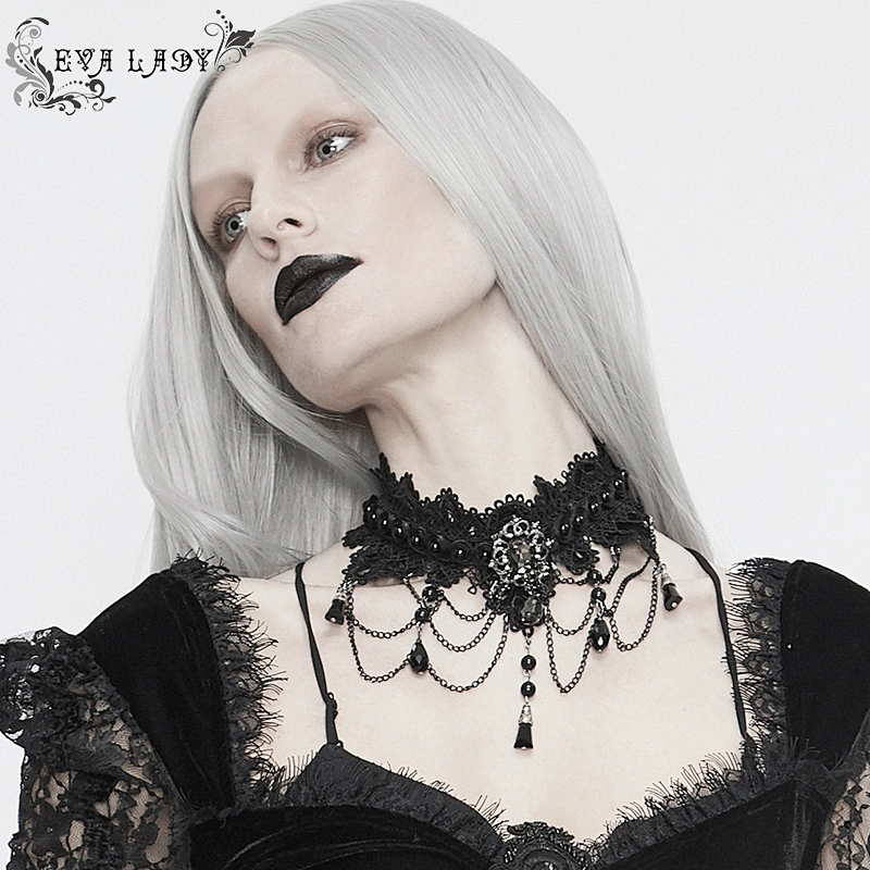 EAS008 Eva lady Spider web shaped gothic fashion accessory diamond lace choker with bead chains
