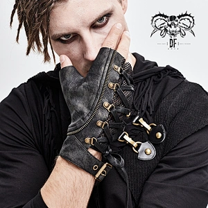 GE012 devil fashion metallic punk rock distressed lace up men leather half-finger gloves