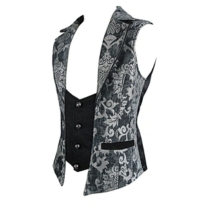 WT02502 silvery turn down collar open breast gothic festival floral patterned men waistcoats with loop