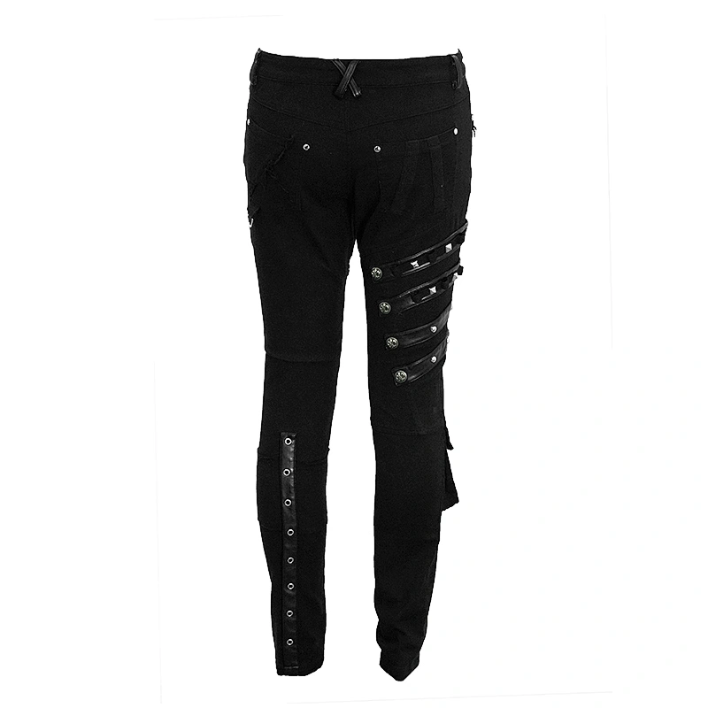 PT100 Devil fashion stylish punk rock metallic men black laced up trousers with loops