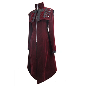 CT08602 Devil fashion high collar gothic festival red velvet noble women chinese frog long coats with shawl