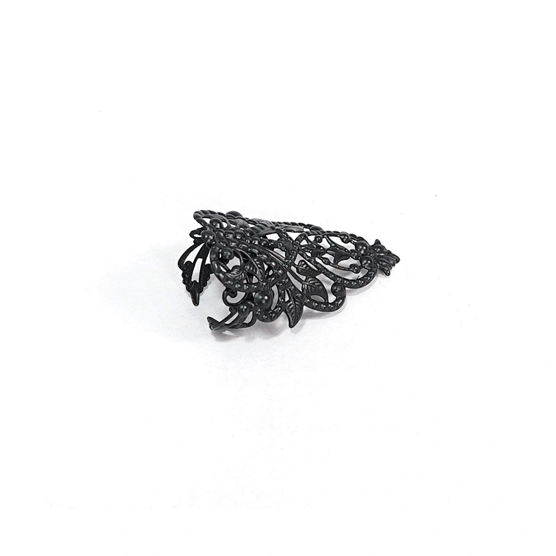 AS083 Devil Fashion Gothic patterned hollow out alloy black women pointed finger ring