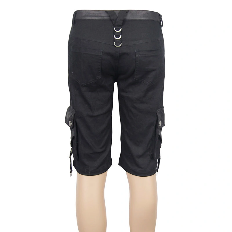 PT029 Devil fashion band everyday summer wear zipper decoration black punk rock men shorts