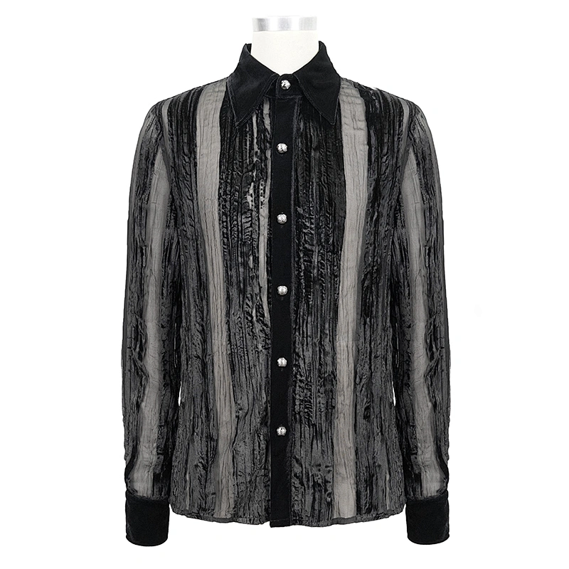 SHT063 Gothic Festival New Designs Irregular Striped Velvet Pleated Basic Style Slim Men Shirts