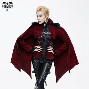 CT06502 Devil fashion red shoulder cape fur hood gorgeous gothic party women velvet short jackets with loops