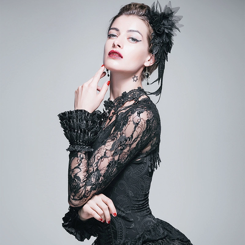 CA002 Devil fashion black sexy ladies transparent gothic long flared sleeves lace shawl