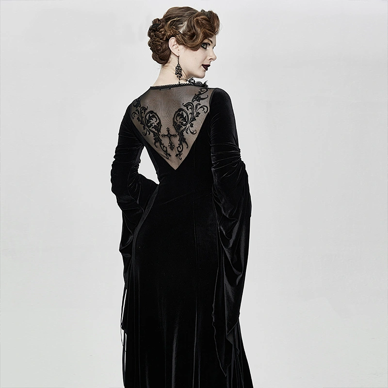 ESKT026 Eva lady ball lace back sexy women skinny black velvet straight evening dress