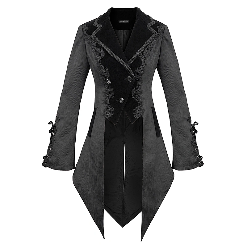 CT17101 Devil fashion vertical striped wave pattern black Gothic jacquard women dovetail long coat