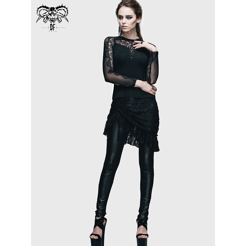 PT019 Devil fashion daily life summer sexy women black lace skirt leather leggings
