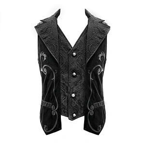 WT049 noble floral patterned leather embroidery black gothic party men velvet waistcoats