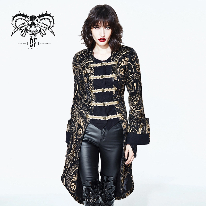 CT083 Devil fashion gold women Paisley jacquard fake two pieces pirate costume sexy women long coats