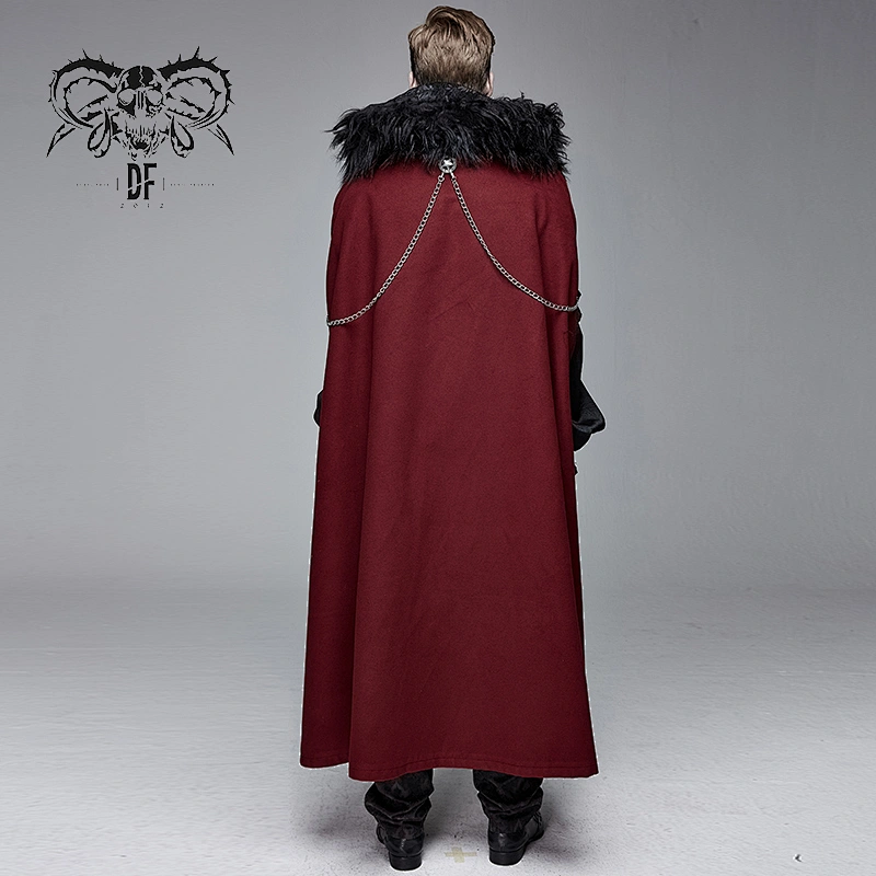 CT123 devil fashion red gothic hooded fur collar men woolen cloaks with chains
