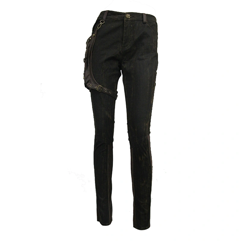 PT08101 Devil fashion brown leg bag faded slim fitted sexy ladies steampunk pencil pants