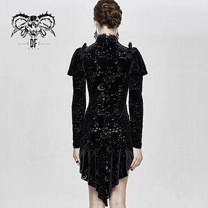 SKT100 daily style stars and moon pattern sexy ladies long-sleeved stand collar velvet dress