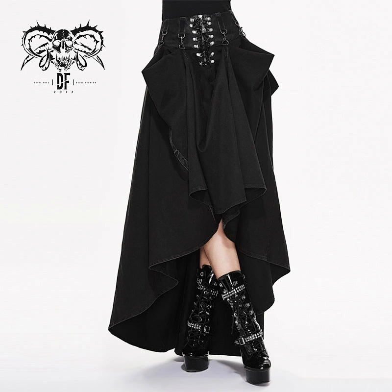 SKT017 devil fashion summer daily punk versatile sexy flowing  black long half skirts with belts