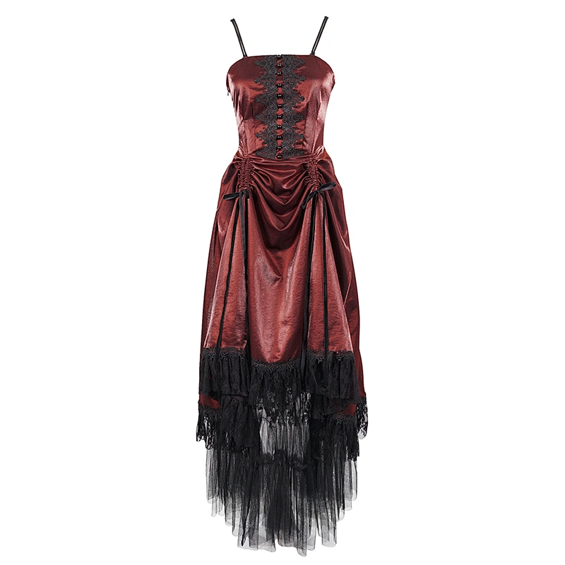 SKT11302 red shining sexy ladies Gothic event mesh spliced long laced up evening slip dress