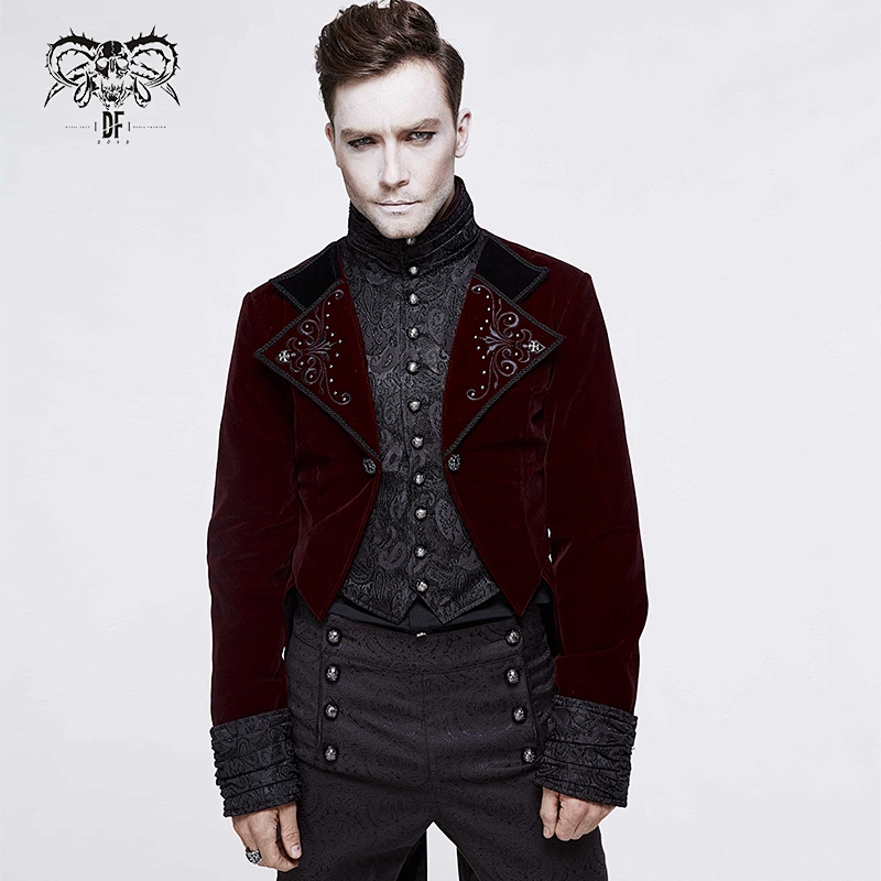 CT117 Gothic patterned embroidered nailed wine men swallow-tailed coat