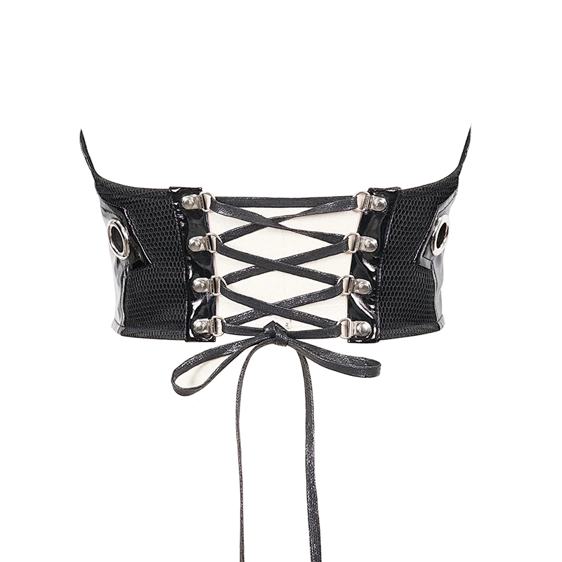 AS074 unique design Cyberpunk lace up women bright leather mesh belts