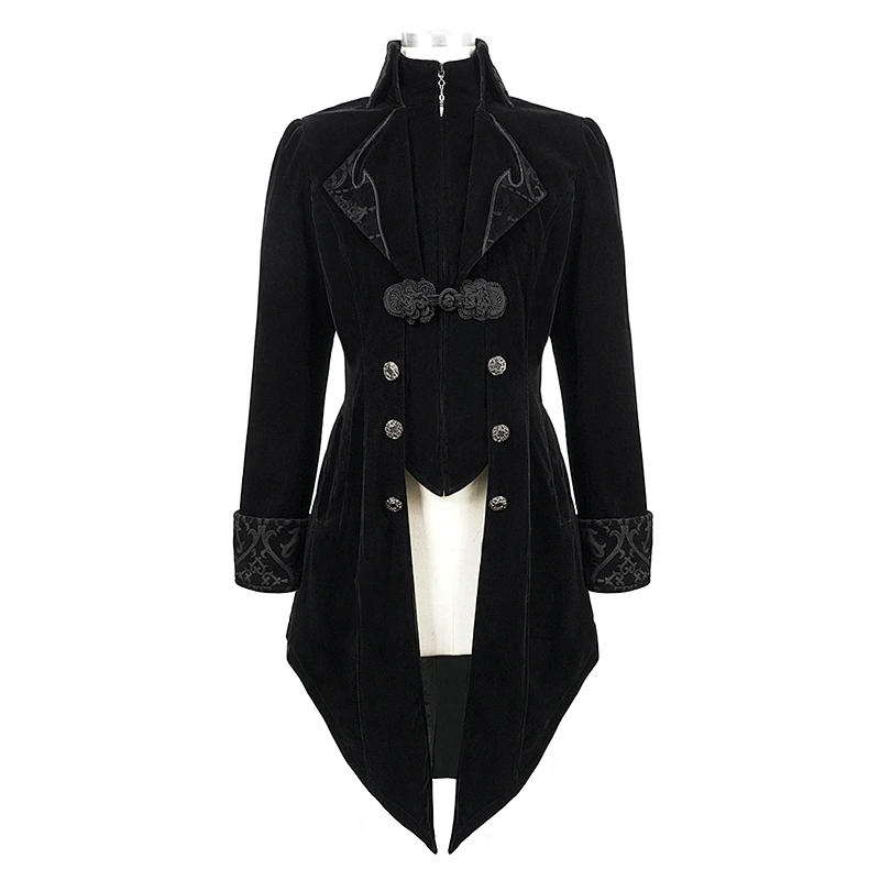 CT02201 Devil fashion black stand collar velvet gothic party noble palace patterned fake two pieces men coats