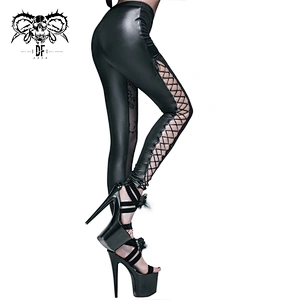 PT030 Devil fashion crossover ribbons transparent mesh sexy women Gothic flocking printed leggings