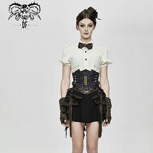 AS045 Devil fashion steampunk metallic women lace up slim curly grain texture leather corsets