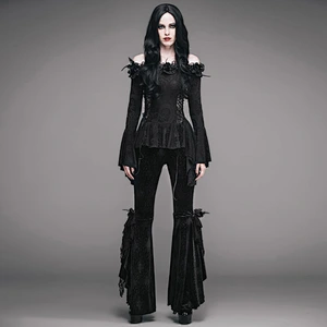 ETT002 Eva lady boat neck flared sleeves plus size sexy women lace up gothic t-shirts