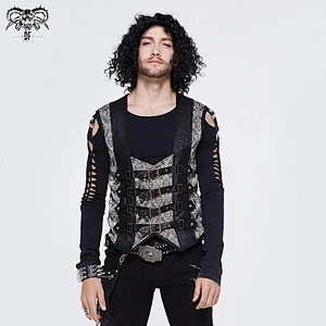 WT03402 autumn party costume black and silver peach hearts jacquard steampunk men waistcoat with loops