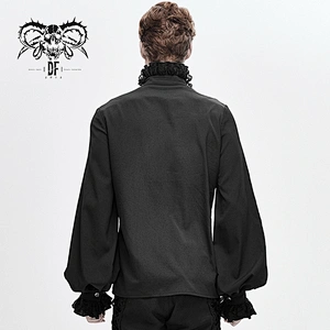 SHT04201 Devil fashion coffin shape hand embroidered gothic flower braid chiffon men shirts