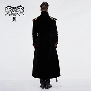 CT11801 devill fashion high collar golden embroidery court Gothic floral jacquard black men long coat