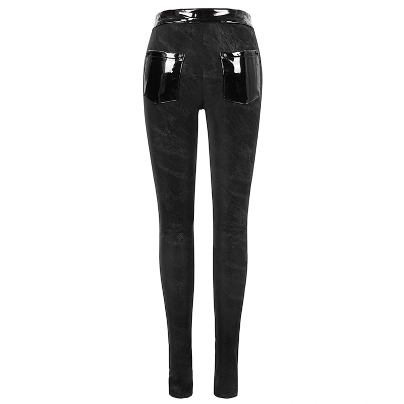 PT125 Devil fashion punk dark fringe patent leather spliced daily life nailed sexy ladies leggings