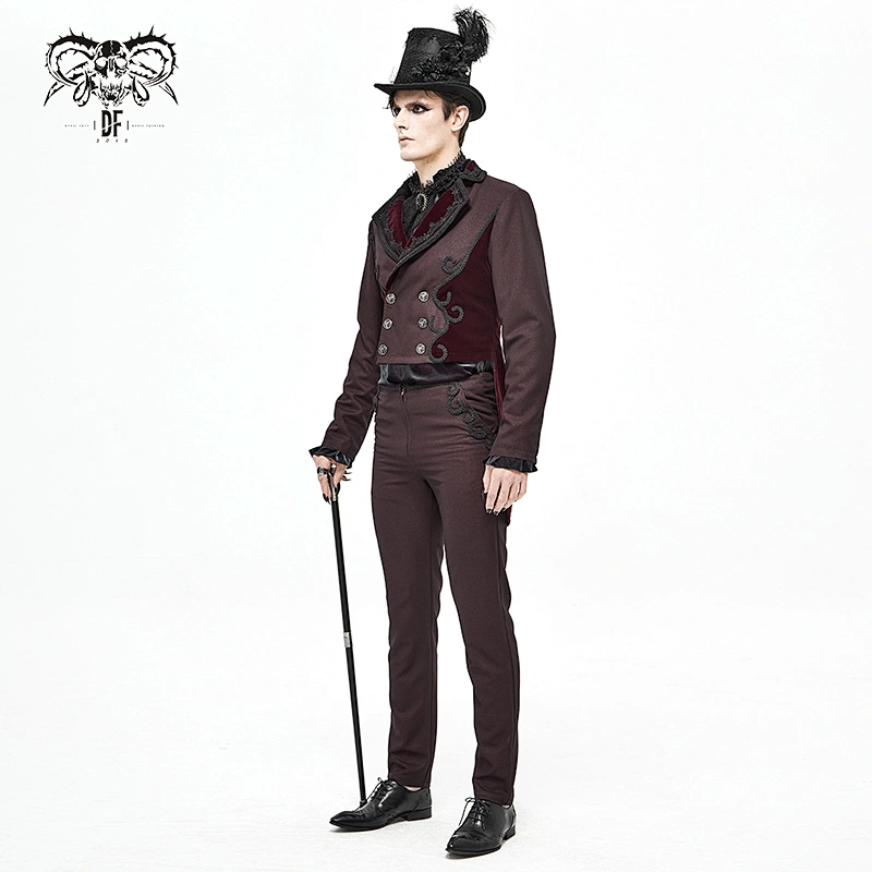 CT17402 Devil fashion double breasted Gothic party wine suit collar floral men coats