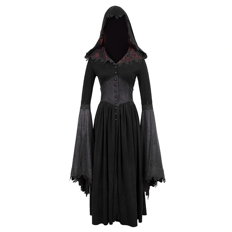 CT070 Gothic party lace pointed hat sexy women flared sleeves velveteen floral tunic coats with Peplum