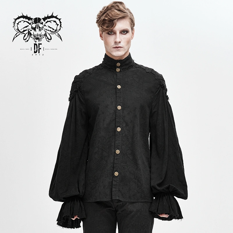 SHT04801 Devil fashion Steampunk dark grain puff sleeve worn men gothic black shirts