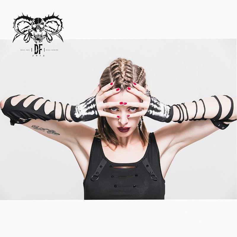 GE005 daily life Devil's Claw hand painted broken holes stretchy knitted punk women long gloves
