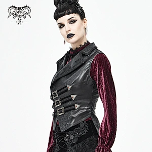 WT064 Gothic patterned shiny suit collar three rows belts leather swallowtail women waistcoat