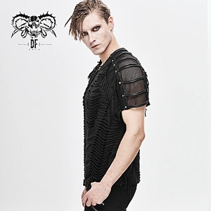 TT138 summer stylish western fashion tattered striped men mesh short sleeves nailed punk rock T-shirts