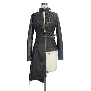CT032 Devil fashion biker rock and roll punk asymmetric zipper up women leather long coats
