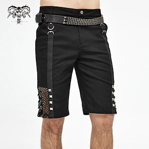 PT140 Devil fashion summer new items punk rough rope mesh spliced nailed men fifth trousers