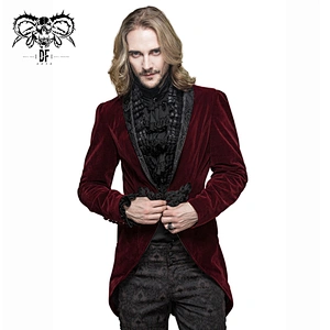 CT05202 devil fashion designer festival costume pleated collar wine gothic men velvet swallow-tailed coat