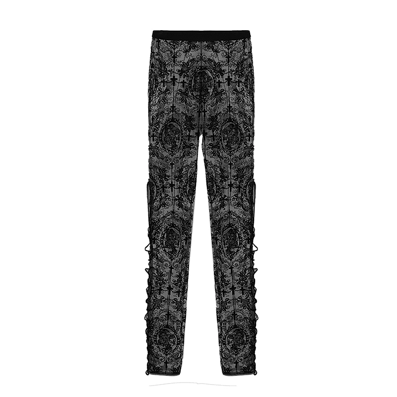 PT10701 Devil fashion darkness gothic Queen flocking printing sexy women black flowers mesh leggings