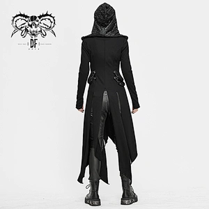 CT156 Devil fashion designer asymmetric punk wildest black women hooded long coat with straps