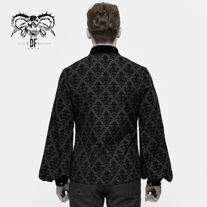 SHT059 devil fashion Gothic black court flocking floral pattern men basic style shirts