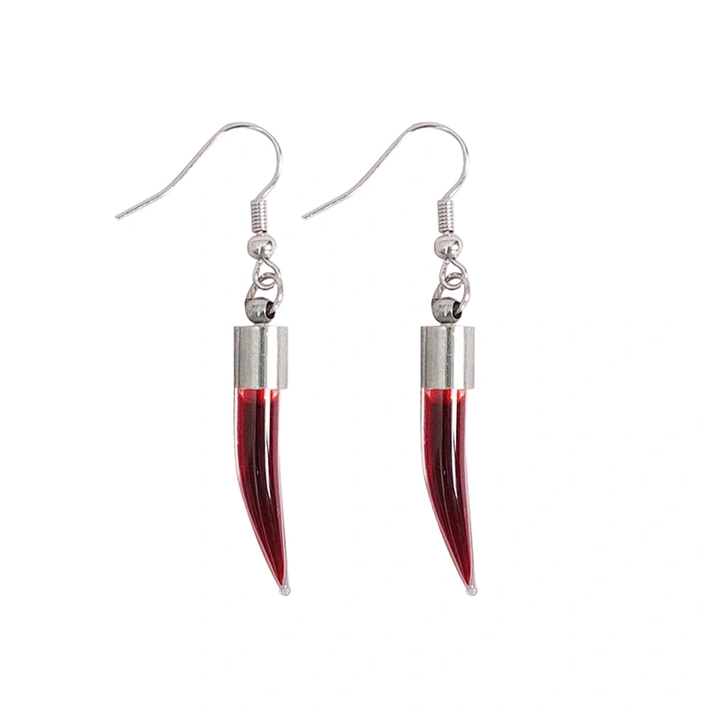 AS086 Vampire sterling silver hook glass bucktooth shaped pendant sexy women red gothic Earrings