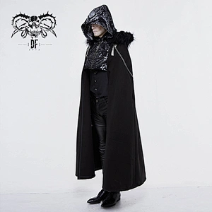 CT111 devil fashion black cosplay hooded fur woolen gothic men cloak