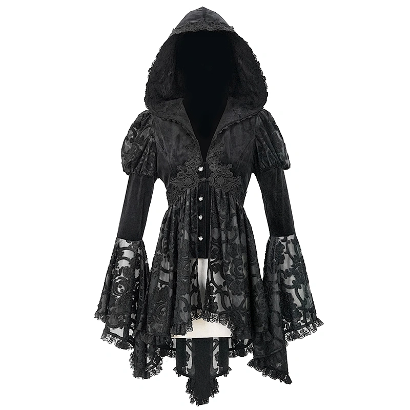 CT166 Gothic party flower puff sleeves fake two pieces lolita sexy women lace hooded coats