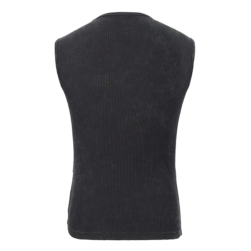 TT16701 punk distressed leather armor shape striped nailed men sleeveless laced up vest