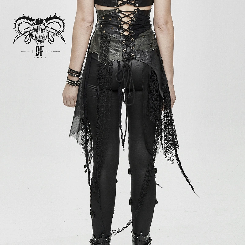 SKT105 steampunk retro leather corset nailed sexy women distressed half skirts with irregularly strips